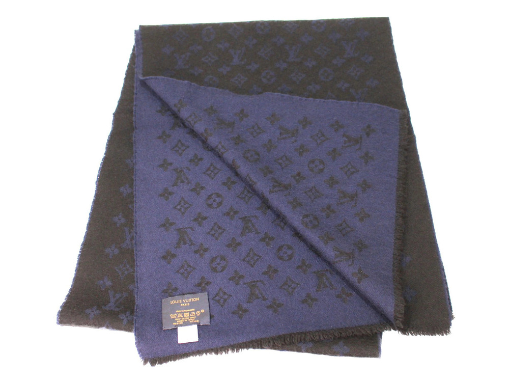 LOUIS VUITTON Etol Monogram Nightfall Scarf Blue x Black Cashmere